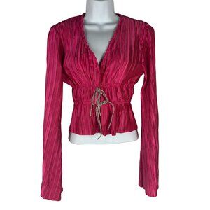 Blue b Collection Hot Pink Pleated Long Sleeve Top With Drawstring Waist Size S